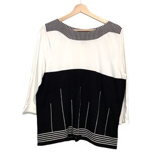 Notations Women’s Sweater 3/4 Sleeves White and Black 1X Modest Summer Sweater